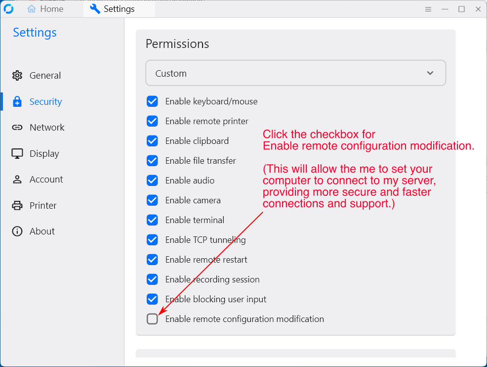 How to get to security settings