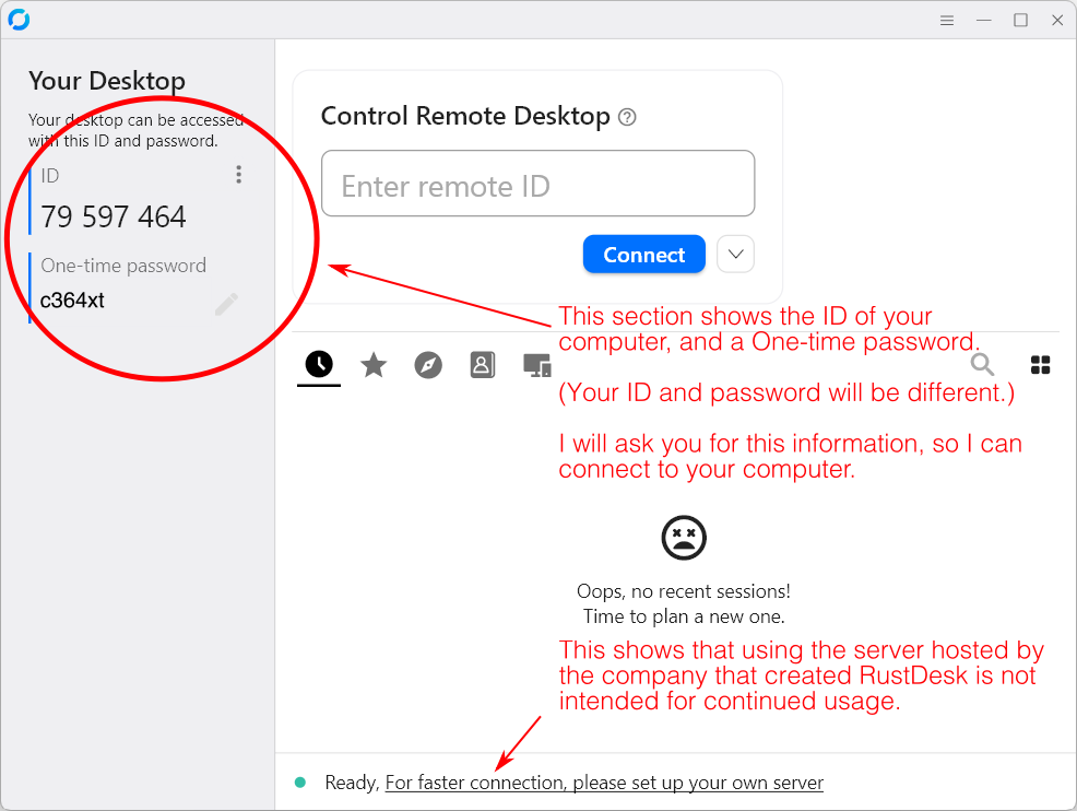 The RustDesk initial view
